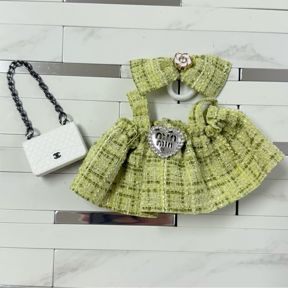 Stylish Green Doll Dress with White Purse